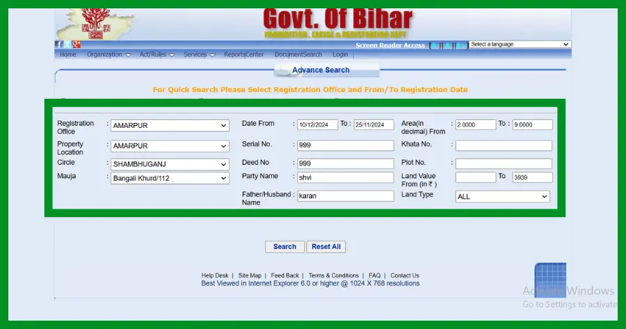 Advance Search Registration process